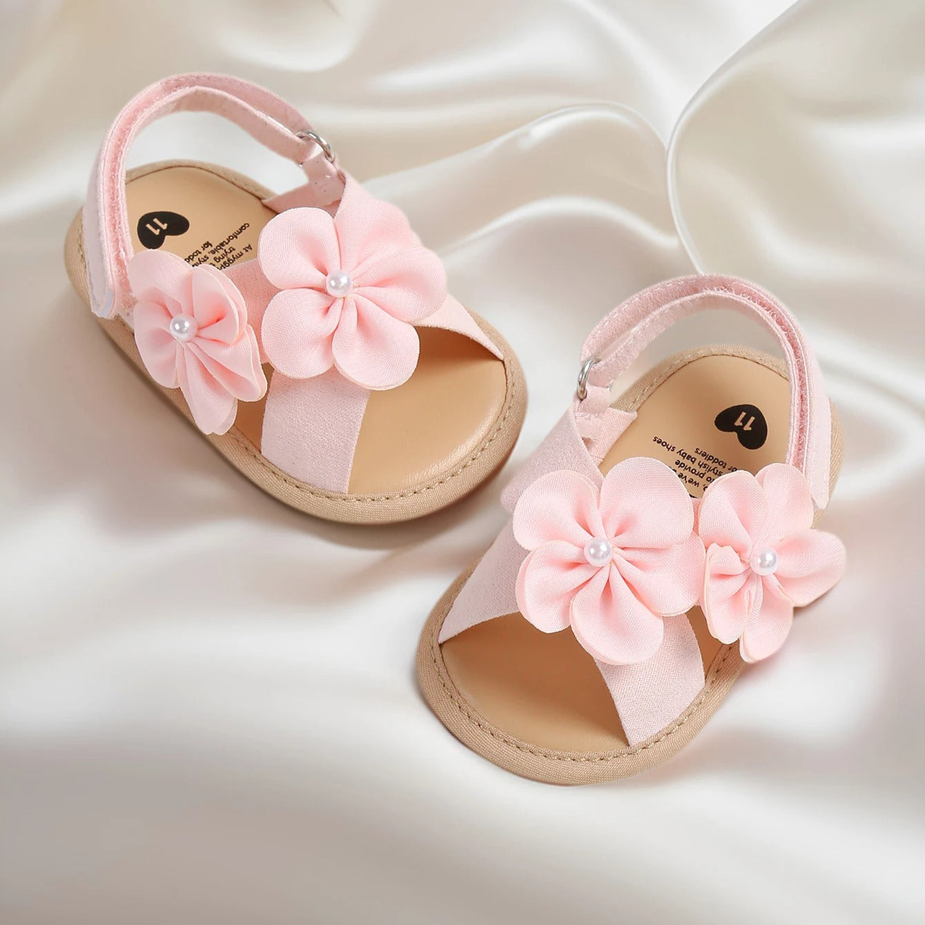Sandália Infantil com Flores – Confortável, Delicada para Bebês e Meninas